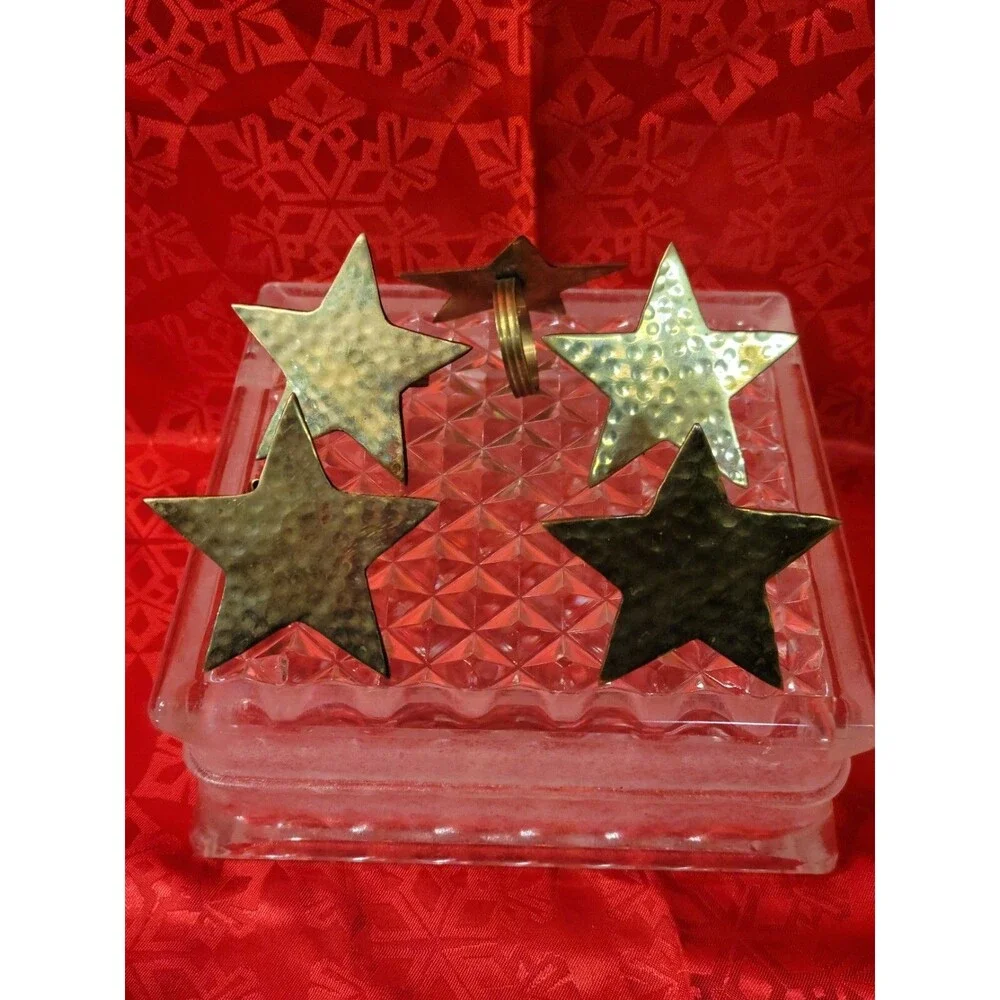 Star Brass Napkin Ring Holders W/some Patina Mid-century Set Of 4 Vintage